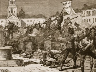 Lucha callejera en Málaga, 1869, ilustración de 